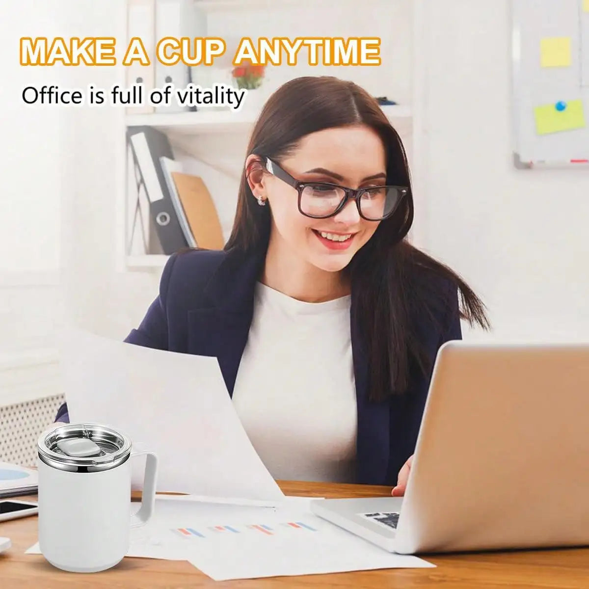 Stainless Steel Coffee Mug with Handle and Sliding Lid , Insulated Double Wall Vacuum Travel Mug , Camping Outdoor