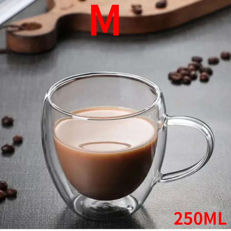 1PC Double Walled Glass Cups Handles Transparent Espresso Coffee Cups Milk Juice Coffee Minimalist Water Cups Drinkware Gifts