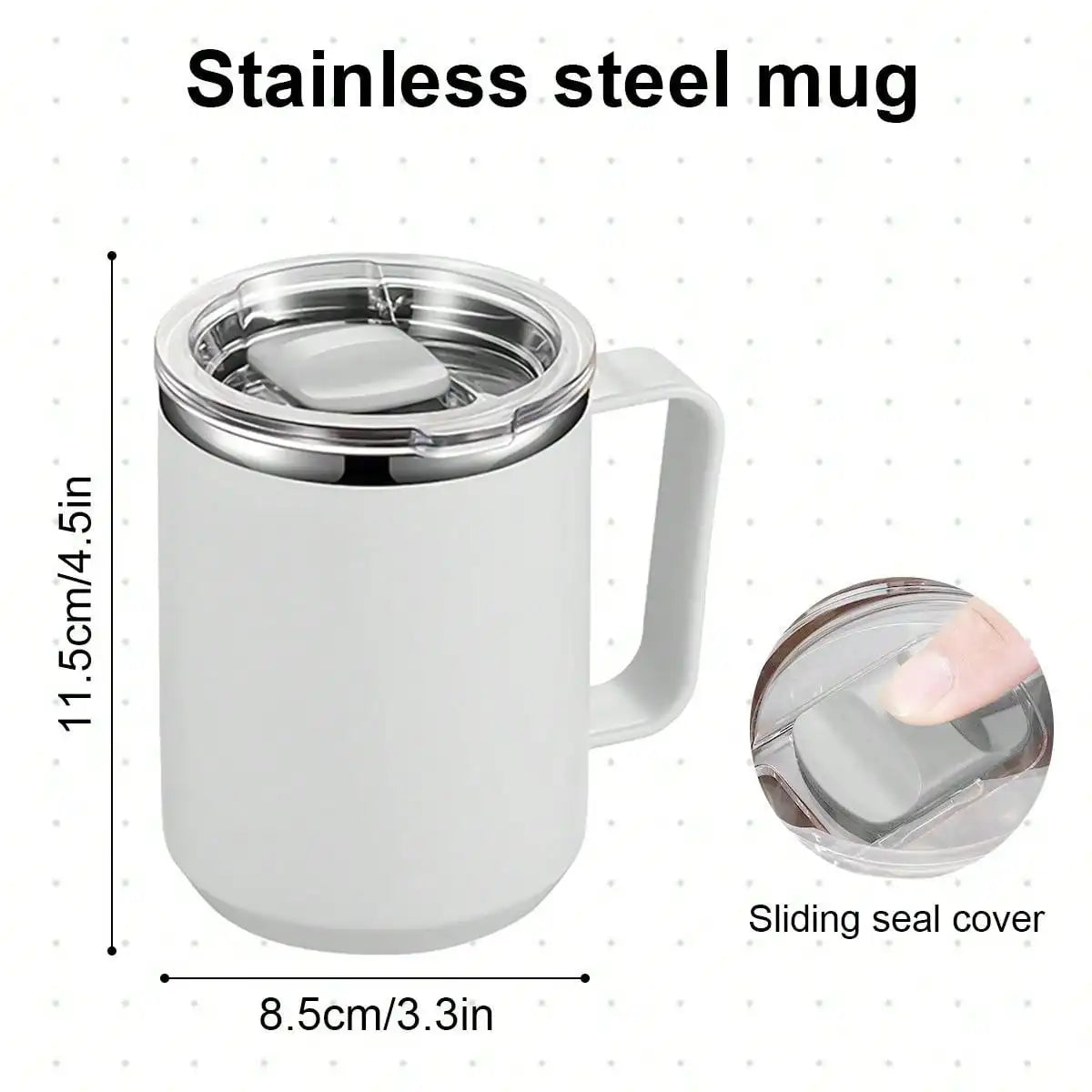 Stainless Steel Coffee Mug with Handle and Sliding Lid , Insulated Double Wall Vacuum Travel Mug , Camping Outdoor