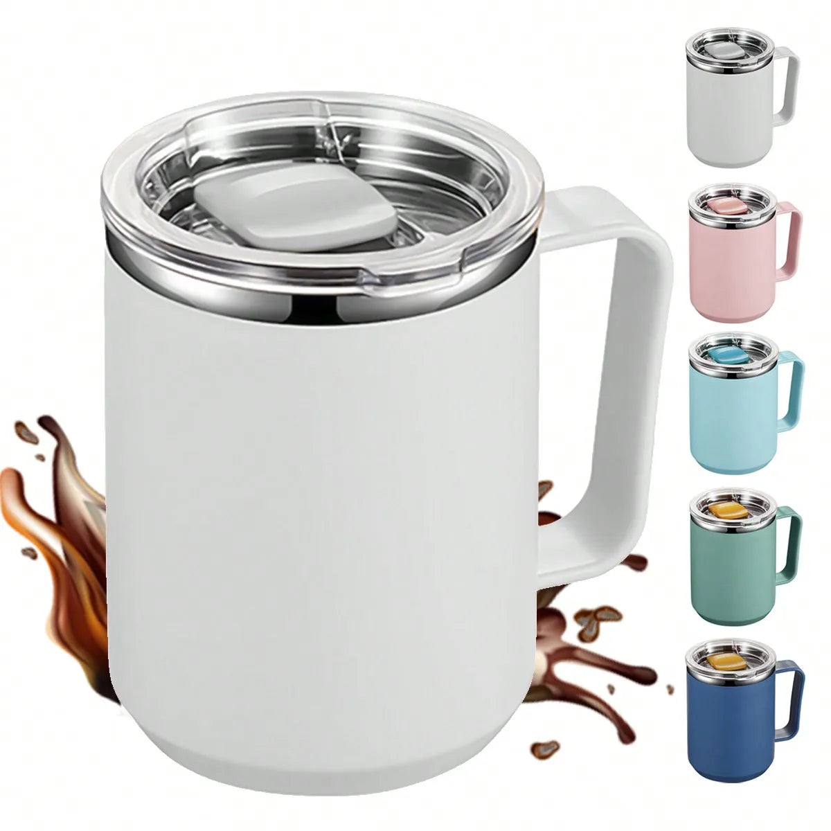 Stainless Steel Coffee Mug with Handle and Sliding Lid , Insulated Double Wall Vacuum Travel Mug , Camping Outdoor
