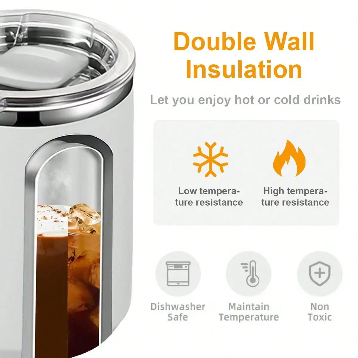 Stainless Steel Coffee Mug with Handle and Sliding Lid , Insulated Double Wall Vacuum Travel Mug , Camping Outdoor