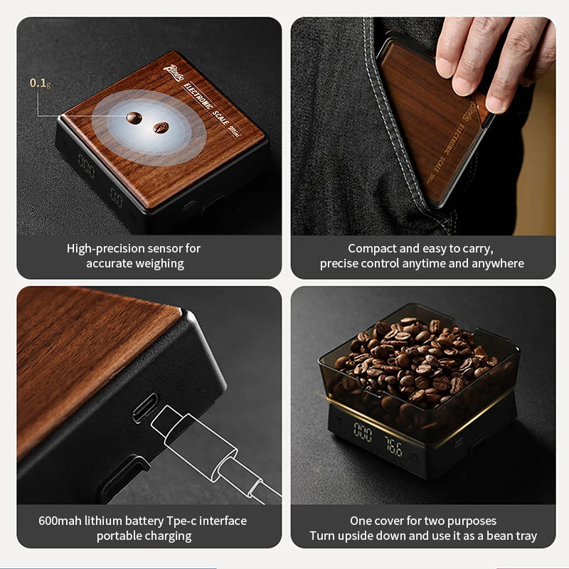 Bincoo Electronic Coffee Scale Italian Coffee Bean Weighing Smart Hand Made Mini Professional Coffee Scale Coffee Equipment